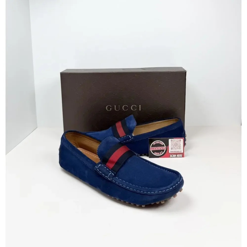 Size 9.5G/10US - Gucci Signature Web Blue Suede Loafers💙
